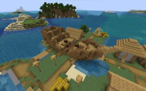 Сид - деревня с разрушенным кораблём minecraft 1.14.4