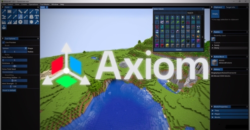 Axiom - меню редактора мира с опциями WorldEdit